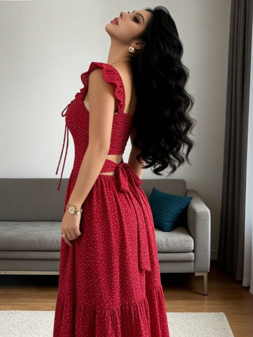 Robe carrée à motifs floraux pour femmes avec col halter