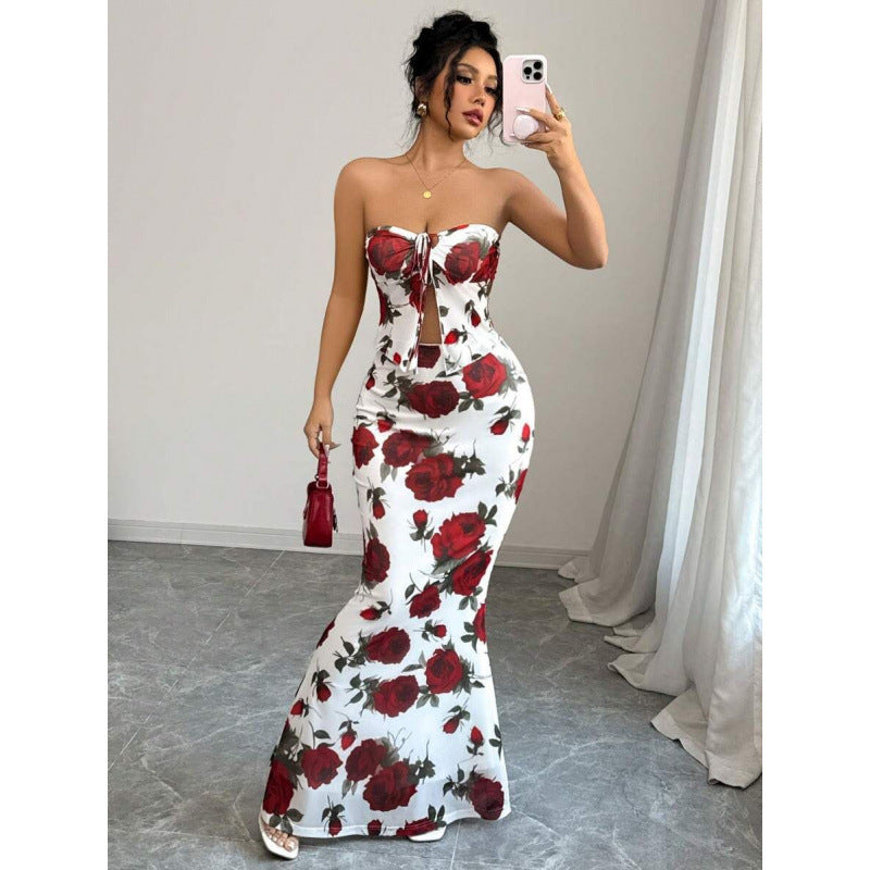 Robe sans manches en maille à imprimé floral