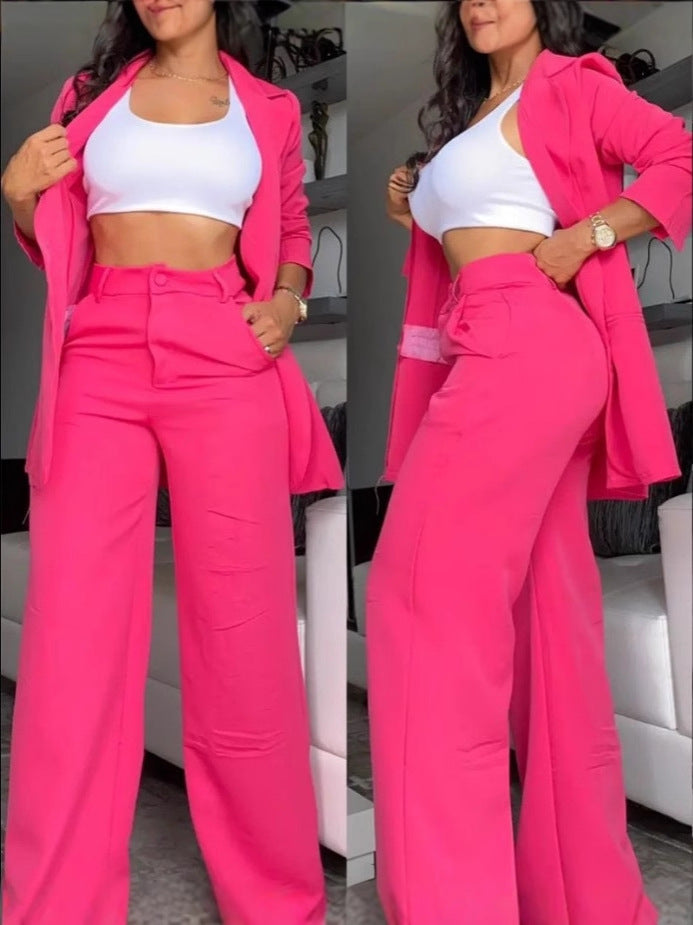 Femme Costume Élégant à Couleur Unie avec Fente aux Manches et Col Revers