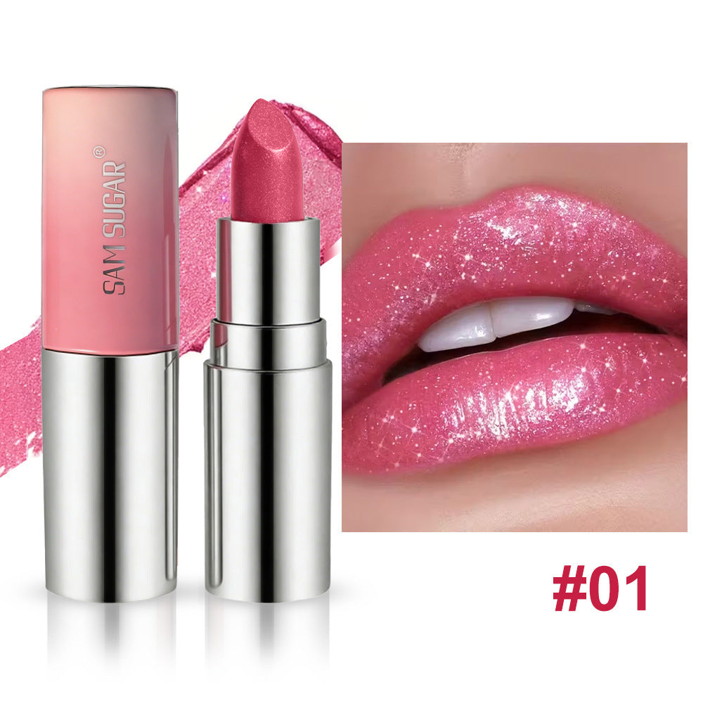 Rouge à lèvres nacré dégradé à 6 couleurs avec de fines paillettes