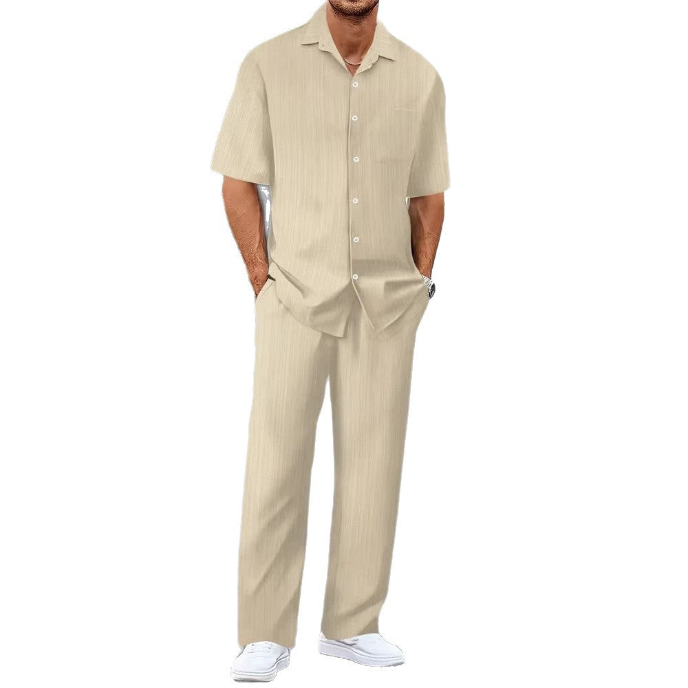 Habit :Chemise en cardigan boutonné pour homme à la plage, pantalon décontracté