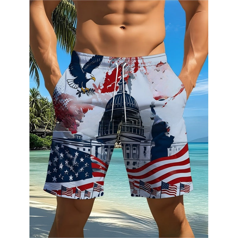 Short de plage décontracté pour homme avec imprimé 3D pour la fête de l'indépendance