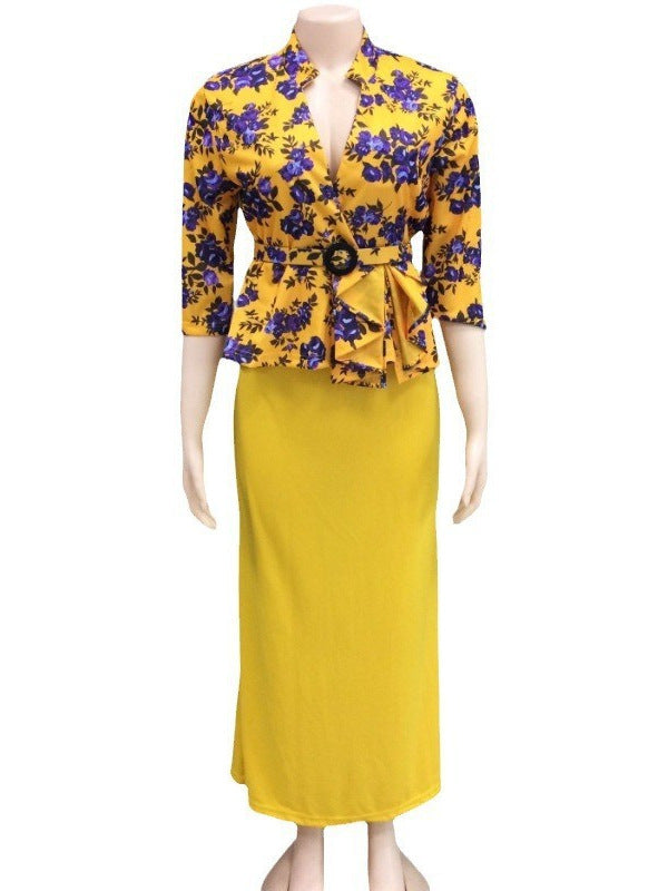 Habit :Robe sirène imprimée élégante à manches sept manches