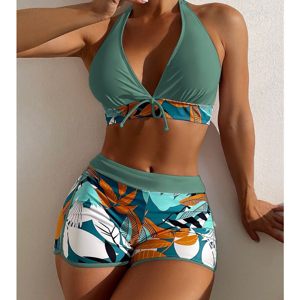 Maillot de bain à encolure américaine et taille haute à la mode