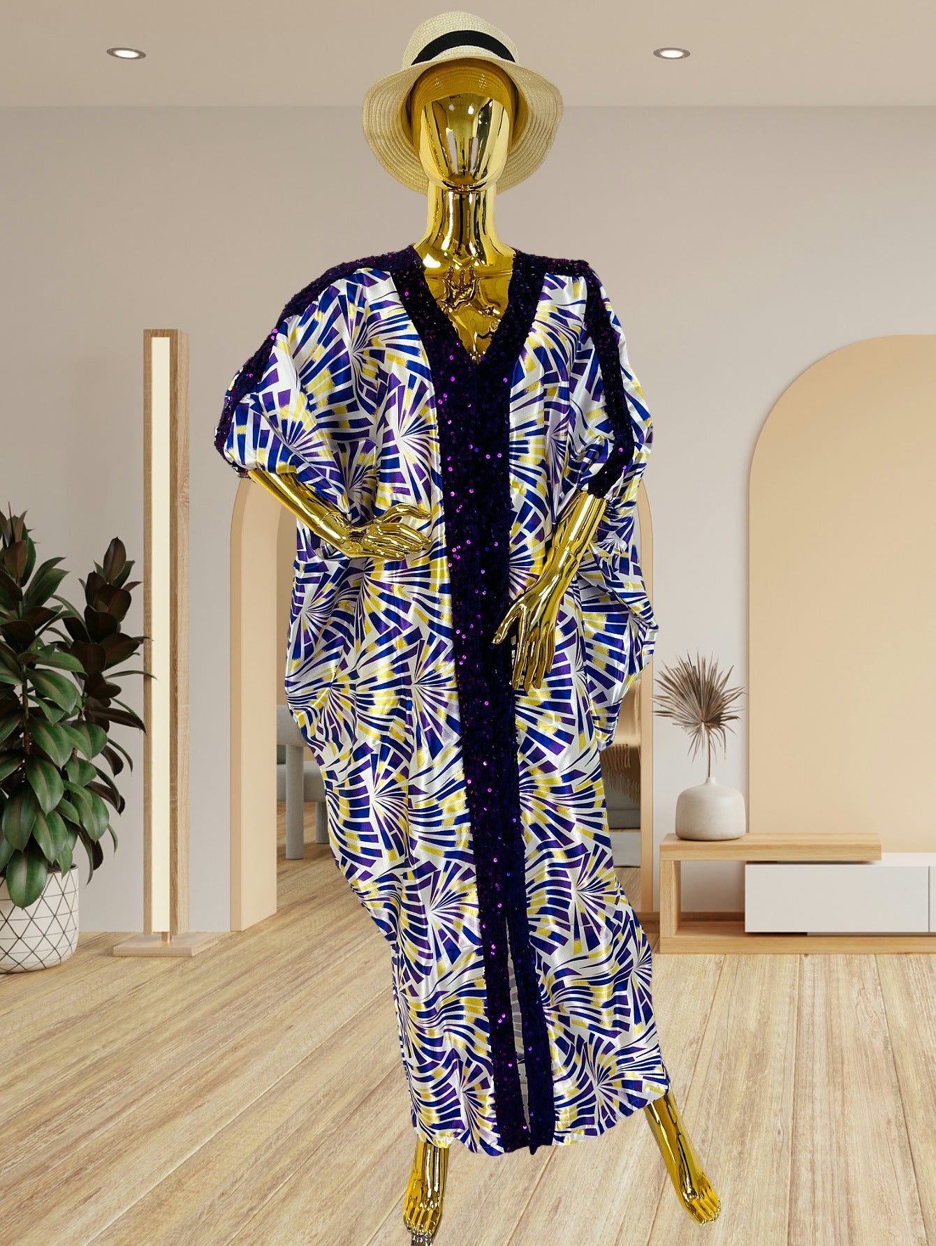 Habit :Robe patchwork à sequins et col en V