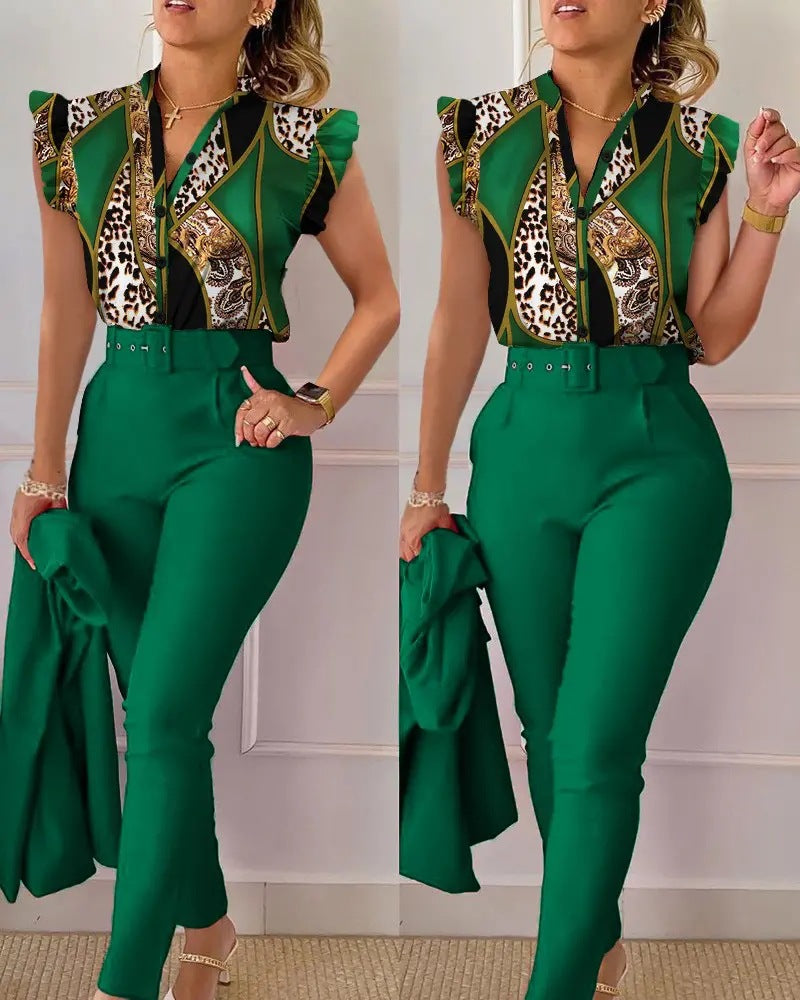 Ensemble haut et pantalon imprimé lotus tendance