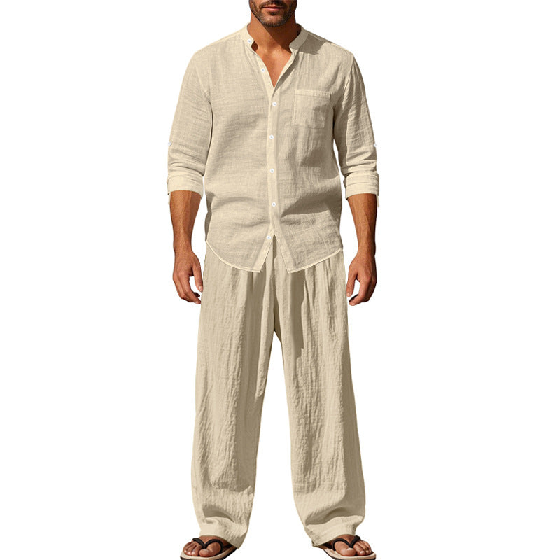 Ensemble chemise et pantalon décontracté en lin pour homme