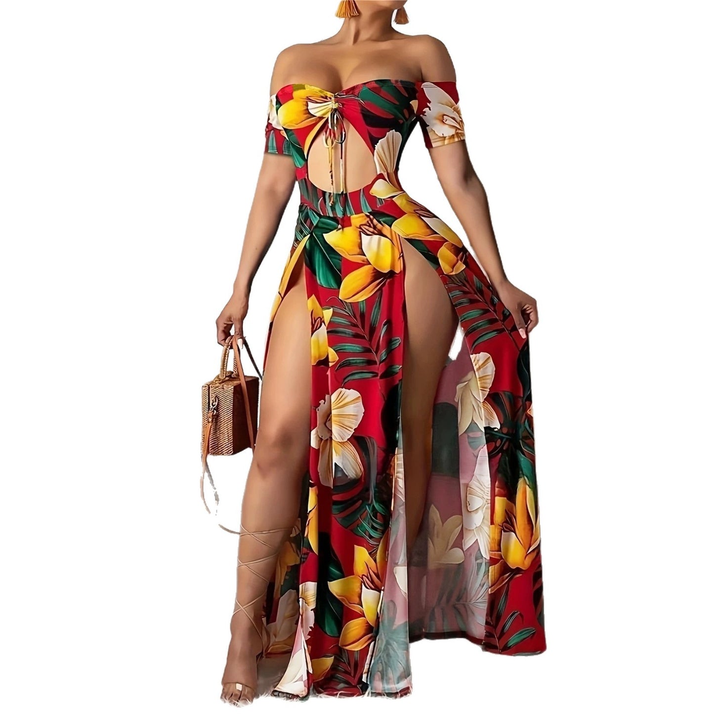 Robe de vacances imprimée et ajourée pour femme