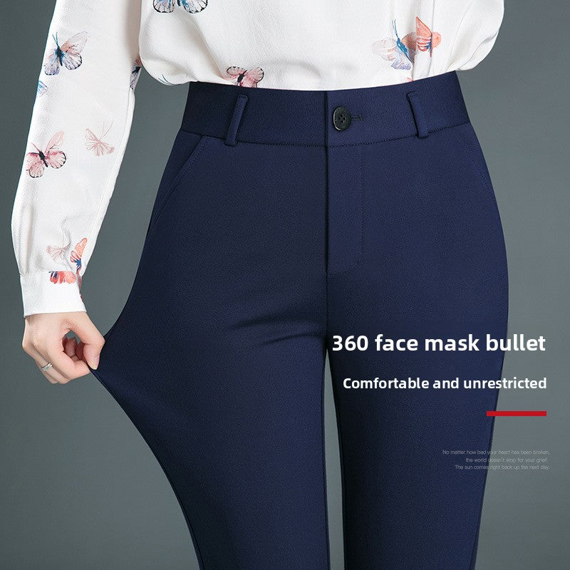 Pantalon décontracté droit taille haute élastique