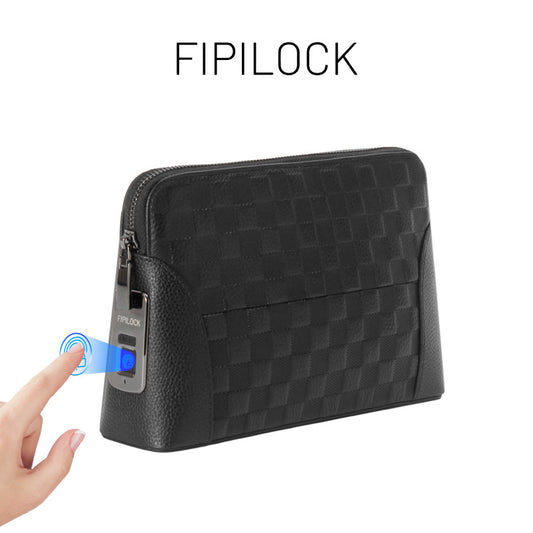 Pochette en cuir véritable avec fermoir empreinte digitale