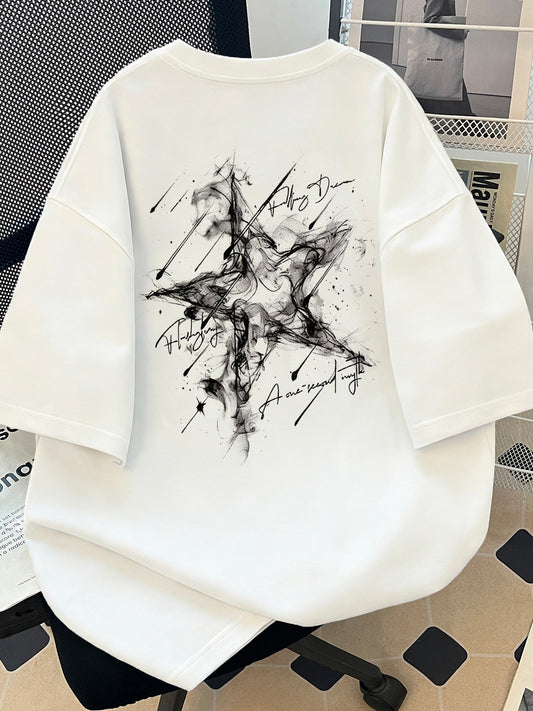 T-shirt en coton imprimé à épaules tombantes