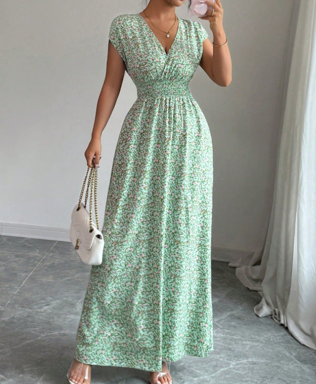 Robe trapèze à imprimé floral et col en V lacé
