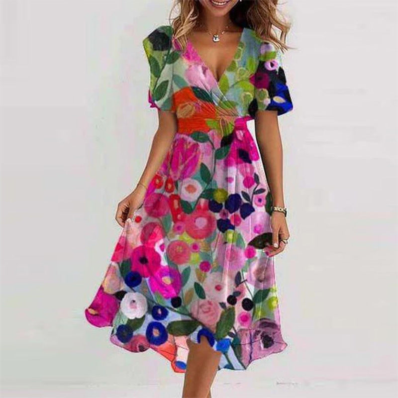 Robe trapèze à imprimé floral et col en V