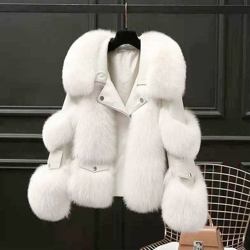 Manteau d'hiver pour femme en fausse fourrure et similicuir, avec rembourrage en coton et col à revers, chaud et confortable