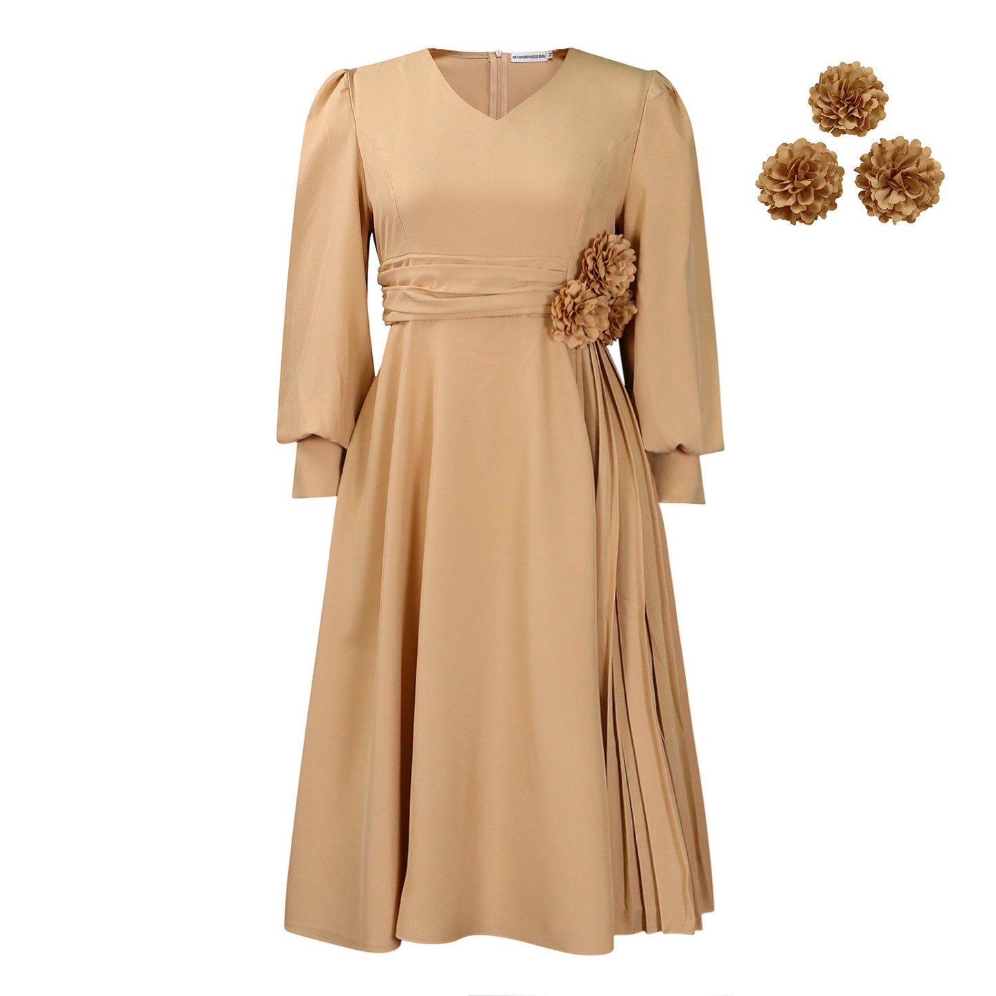 Habit :Robe midi élégante de coupe trapèze à manches lanternes