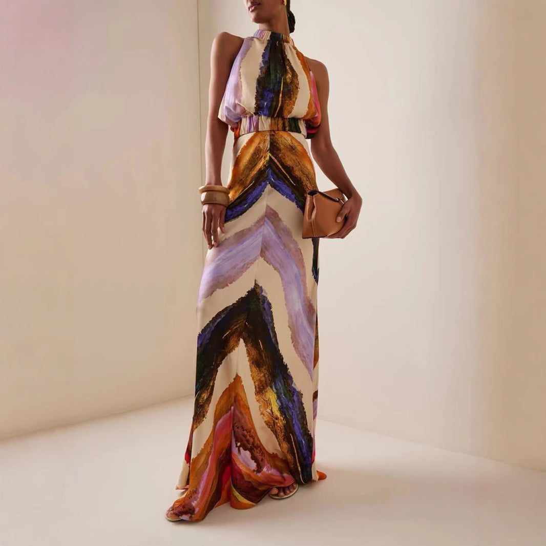 Robe longue imprimée sans manches pour femme