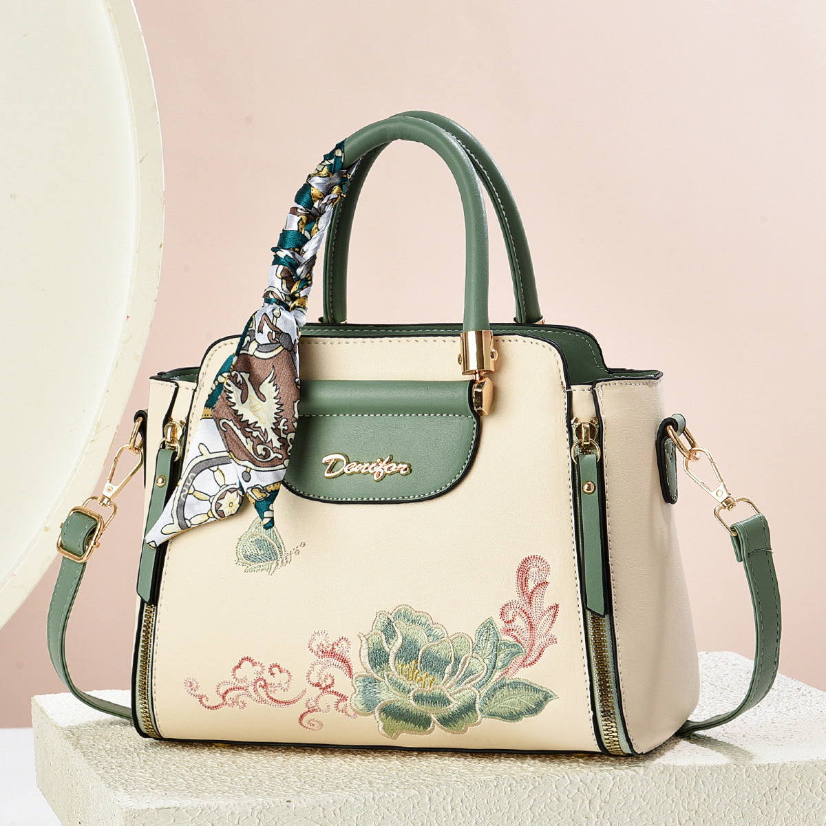 Sac à main en PU brodé avec bandoulière réglable
