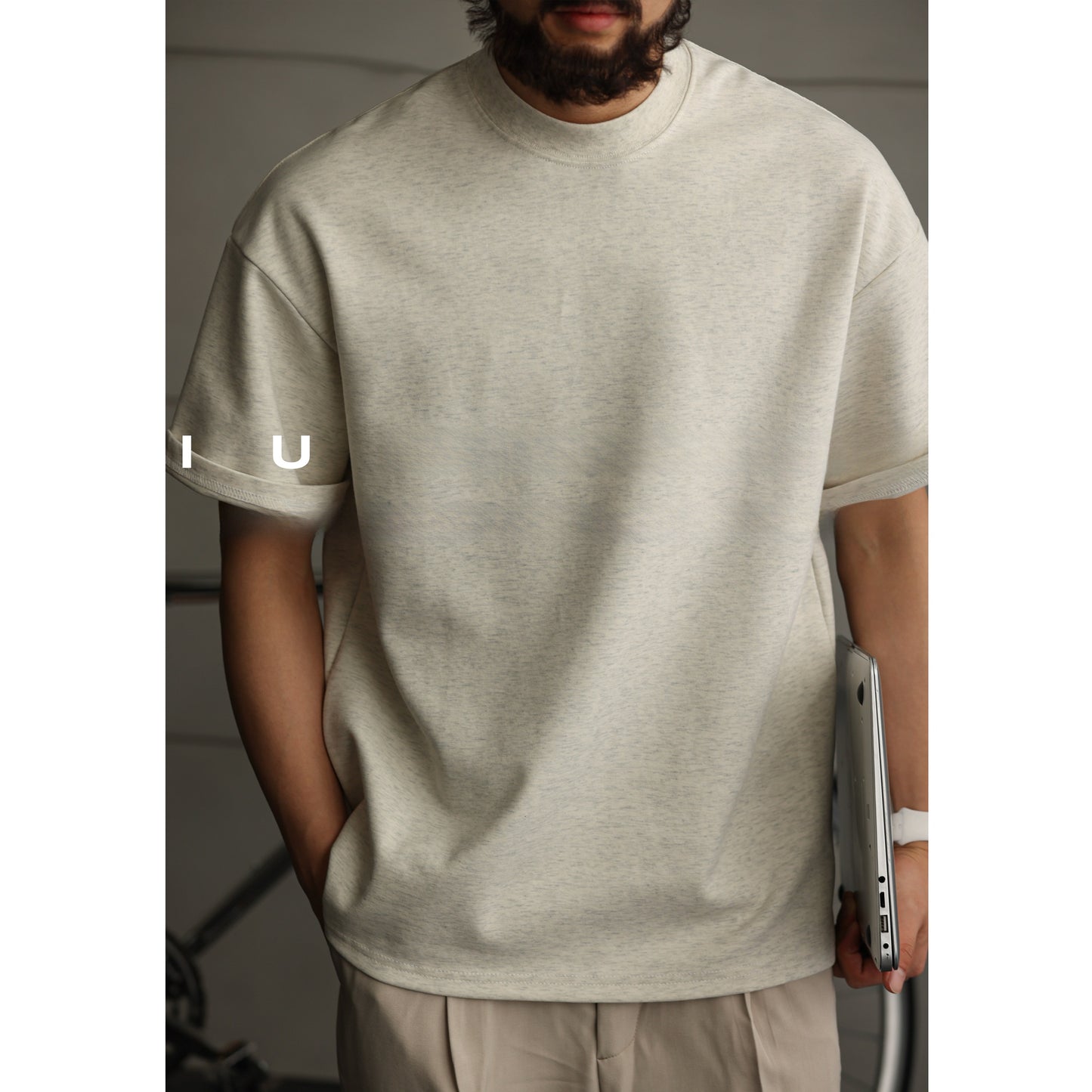 T-shirt en mélange de coton lourd avec col mi-haut