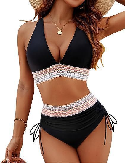 Maillot de bain femme sexy taille haute avec fente et décolleté plongeant