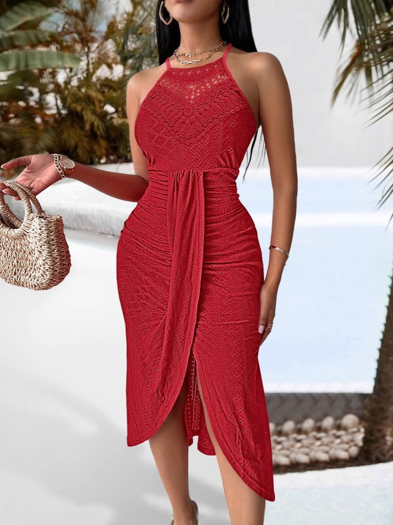 Robe pour femmes à col halter avec ourlet irrégulier