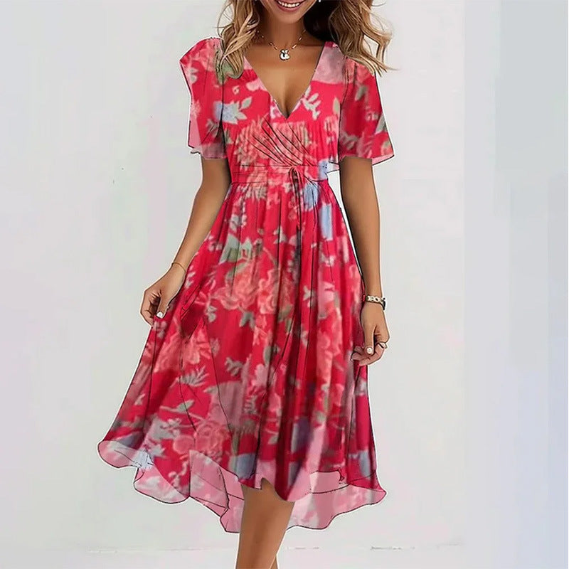 Robe trapèze à imprimé floral et col en V