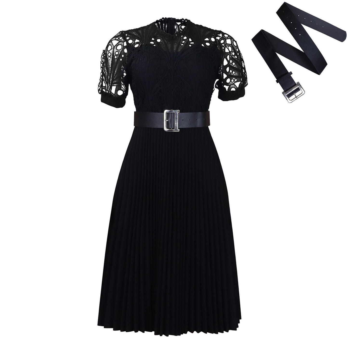 Robe à capuche plissée en dentelle pour femmes