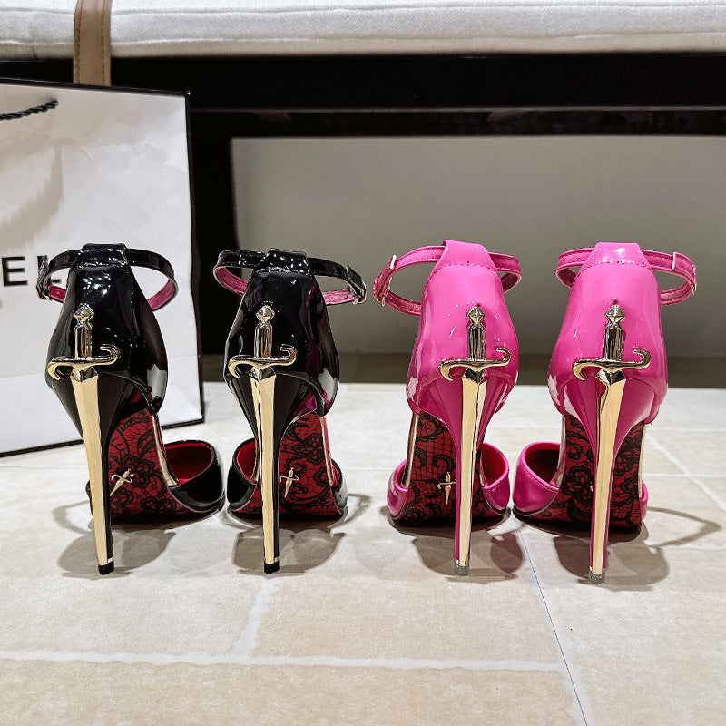 Escarpins à talons aiguilles pour femme, bout pointu et semelle rouge
