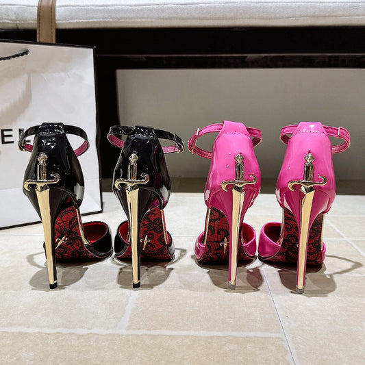 Escarpins à talons aiguilles pour femme, bout pointu et semelle rouge