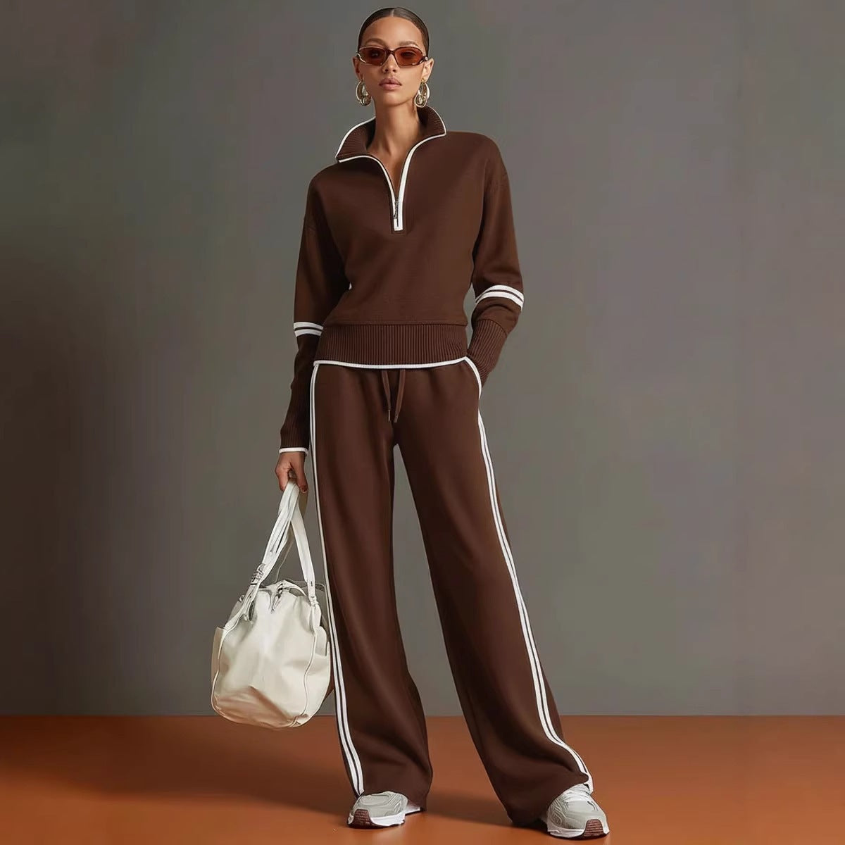 Ensemble de survêtement pour femmes à pantalon large avec cordon de tirage