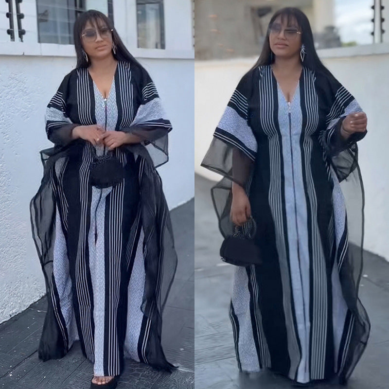 Habit :Robe trapèze rayée à col en V
