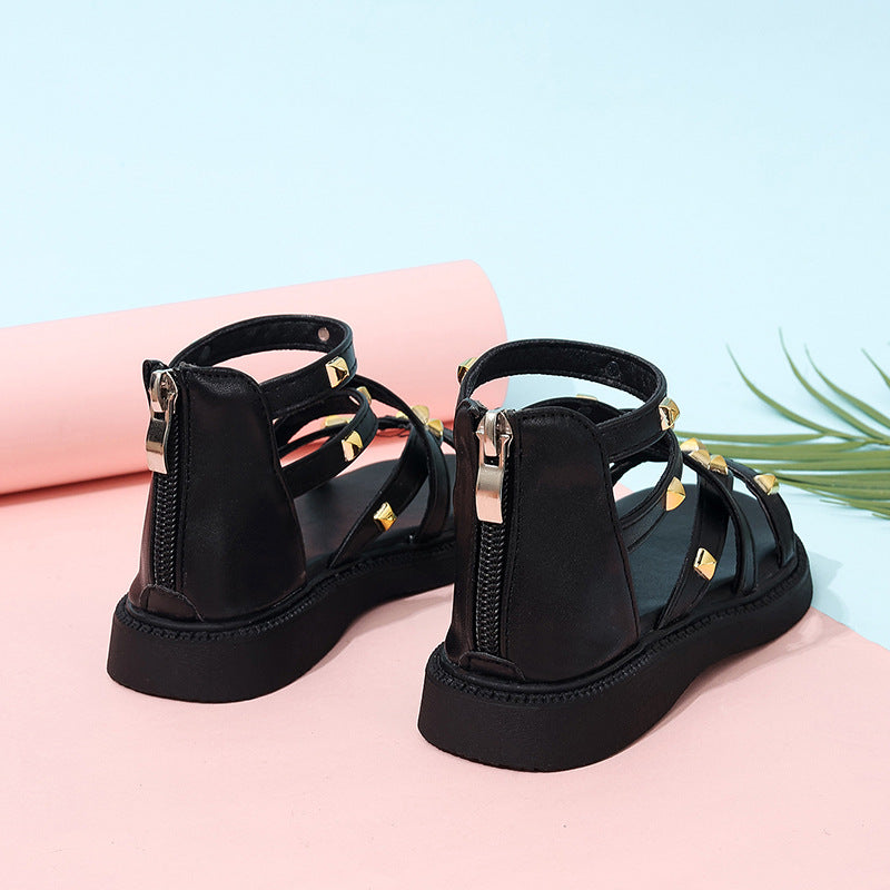 Sandales romaines pour filles, bout ouvert, mode