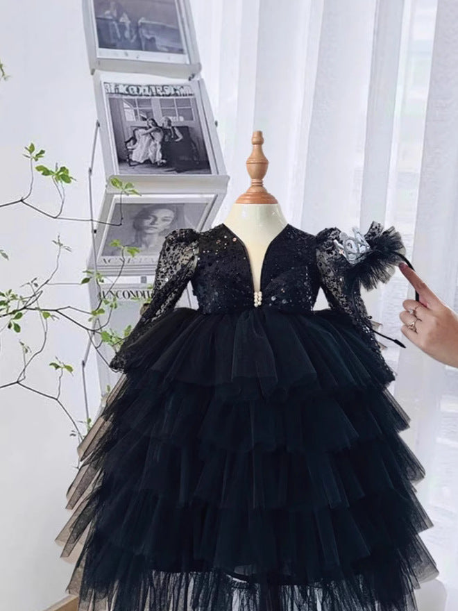 Robe de performance princesse noire pour filles