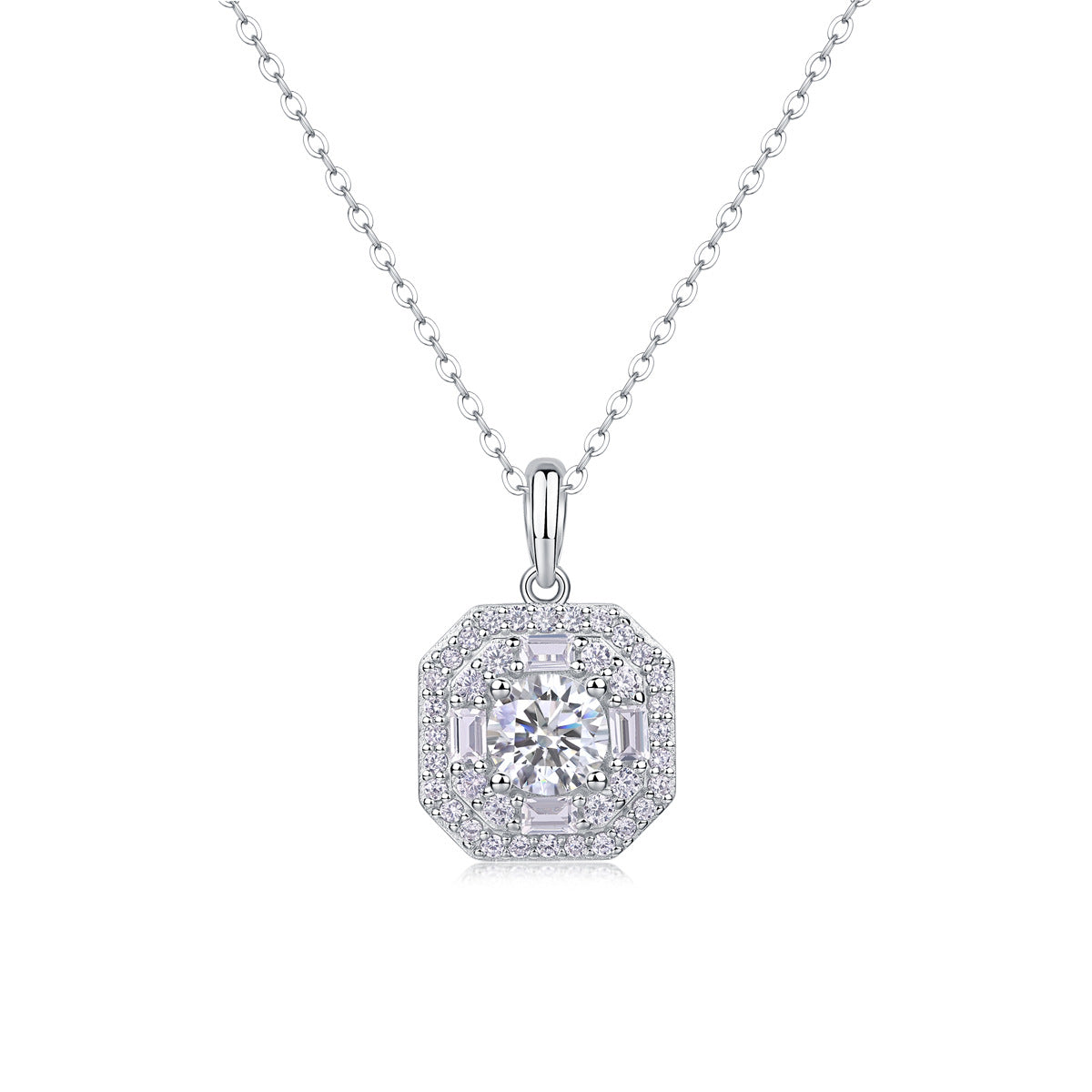 Collier pendentif géométrique en moissanite et argent sterling