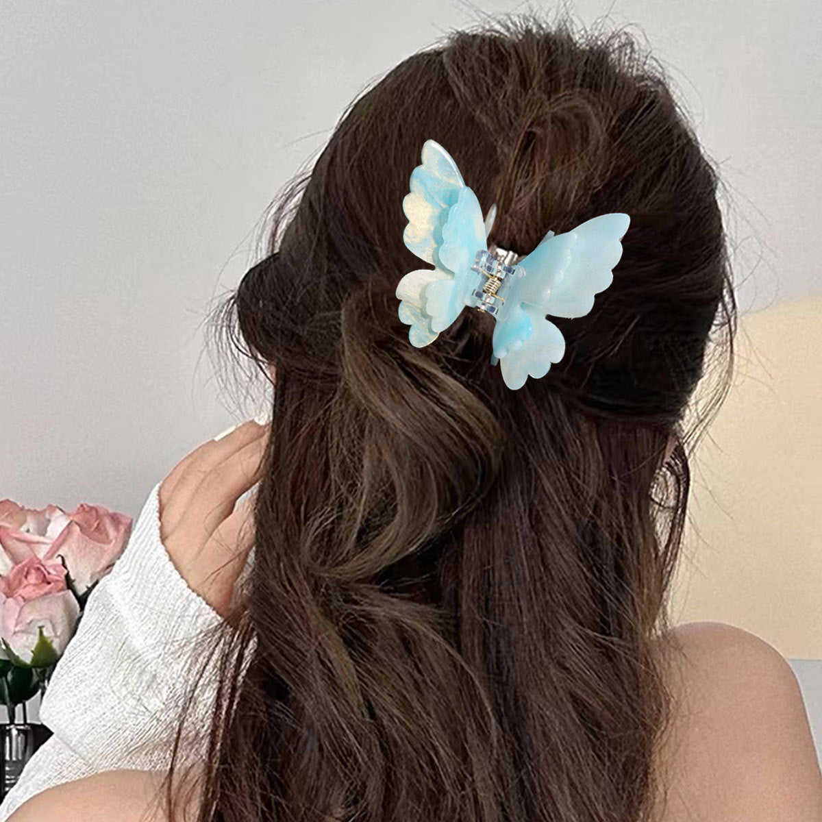 Pince a cheveux papillon double couche a degrade nacre