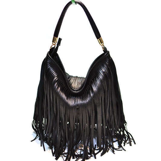 Sac bandoulière en cuir souple à double pompon