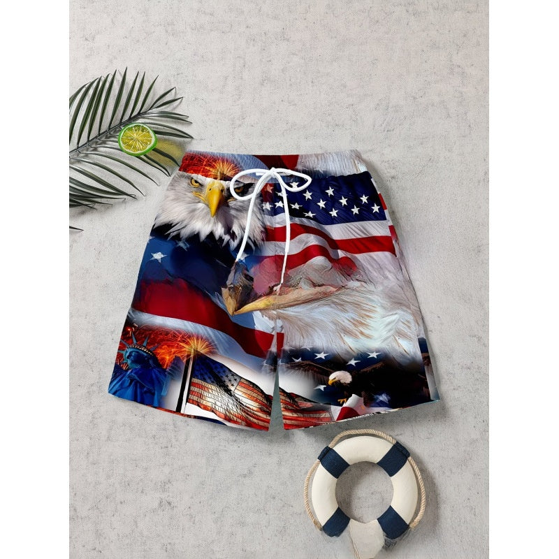 Short de plage décontracté pour homme avec imprimé 3D pour la fête de l'indépendance