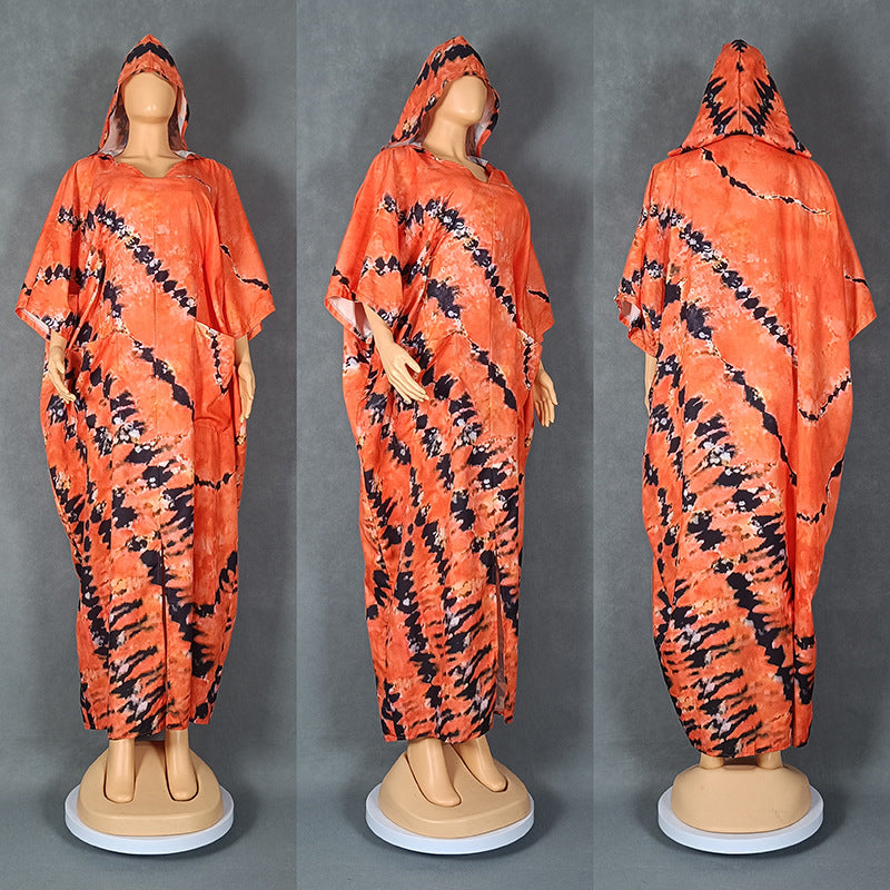 Robe à capuche à imprimé ethnique