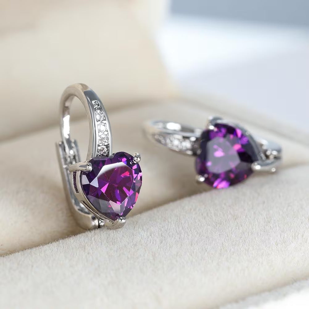 Boucles d'oreilles pour femme en cuivre ornées de zircons en forme de cœur