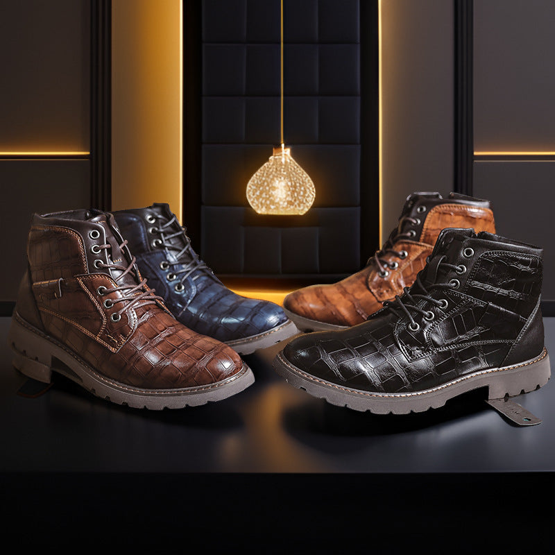 Bottines en cuir vintage pour homme avec fermeture éclair latérale