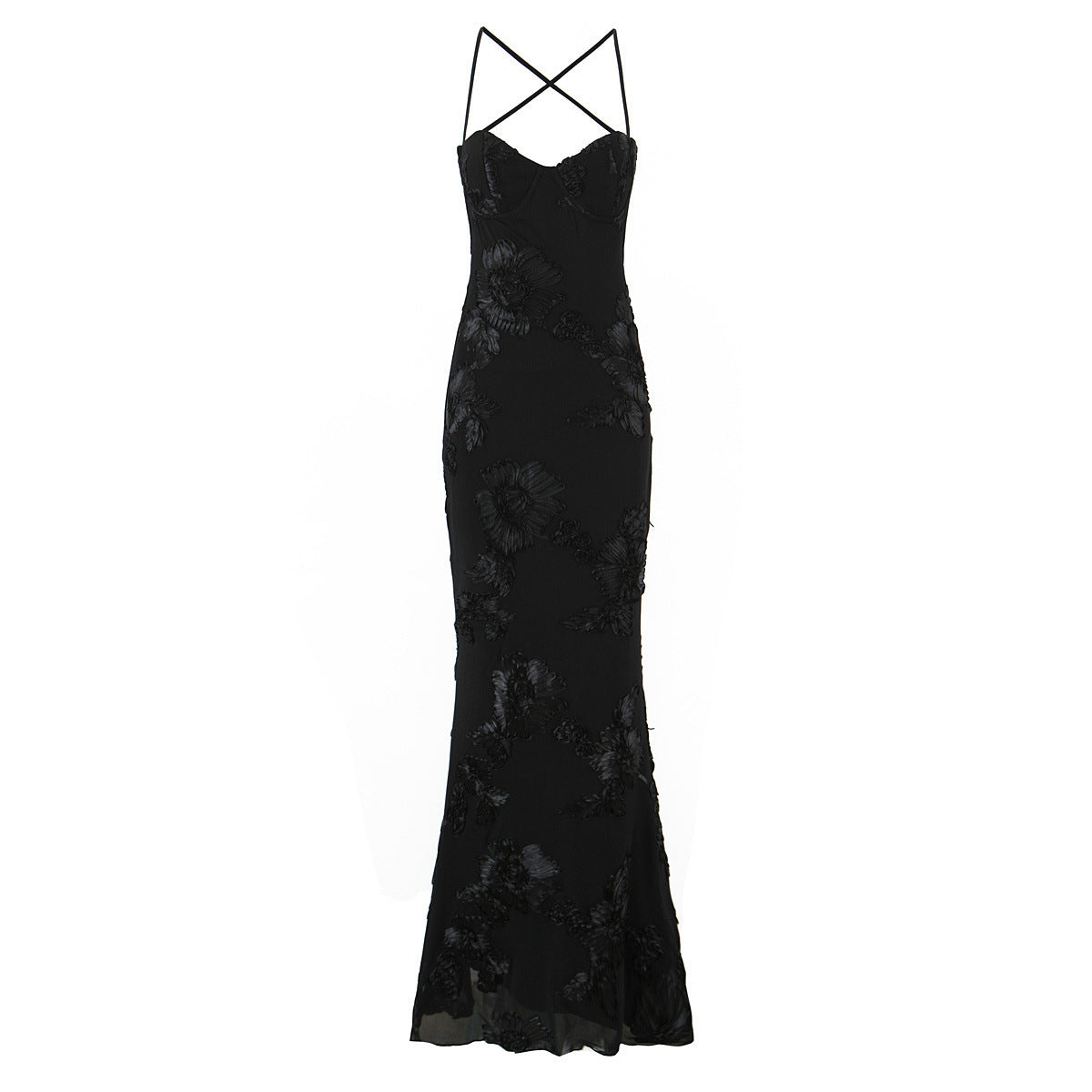 Robe de soirée élégante dos nu en jacquard