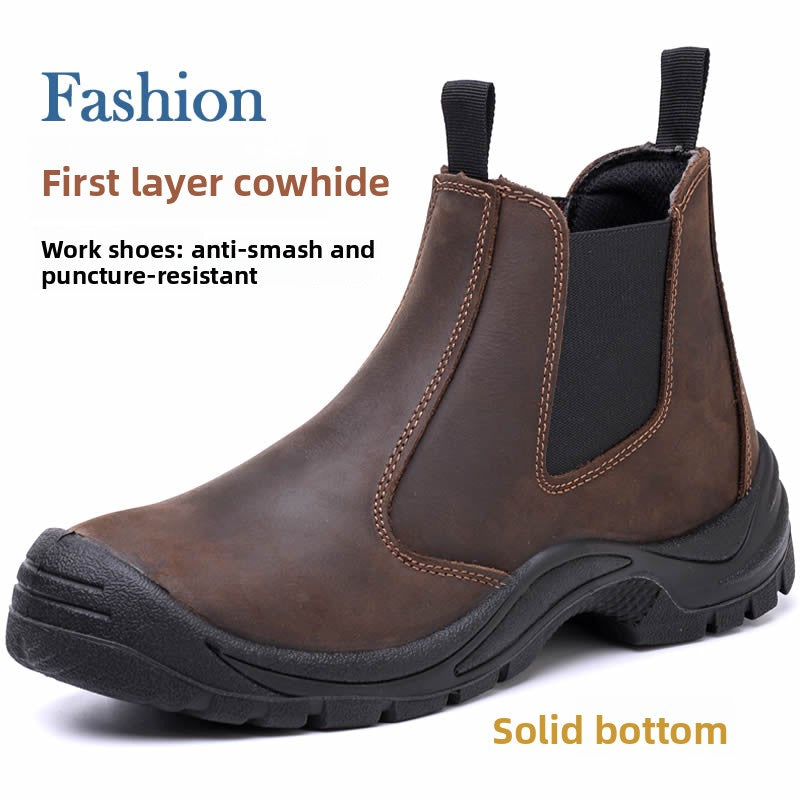 Bottes de sécurité pour hommes, en cuir de vachette anti-écrasement et anti-perforation