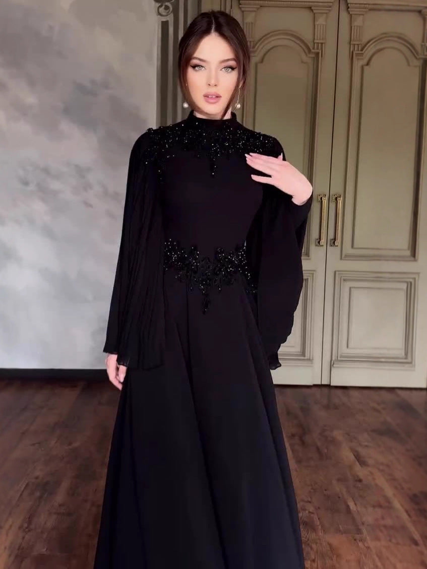 Robe élégante taille haute à manches longues et plis