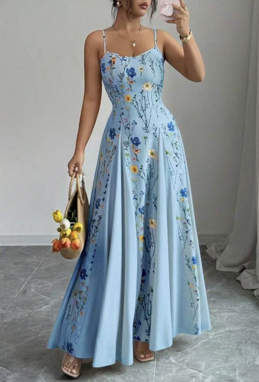 Robe sans manches à imprimé floral avec ceinture à la taille