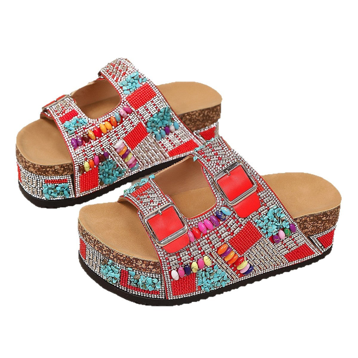 Sandales de plage à semelle épaisse avec boucle en strass