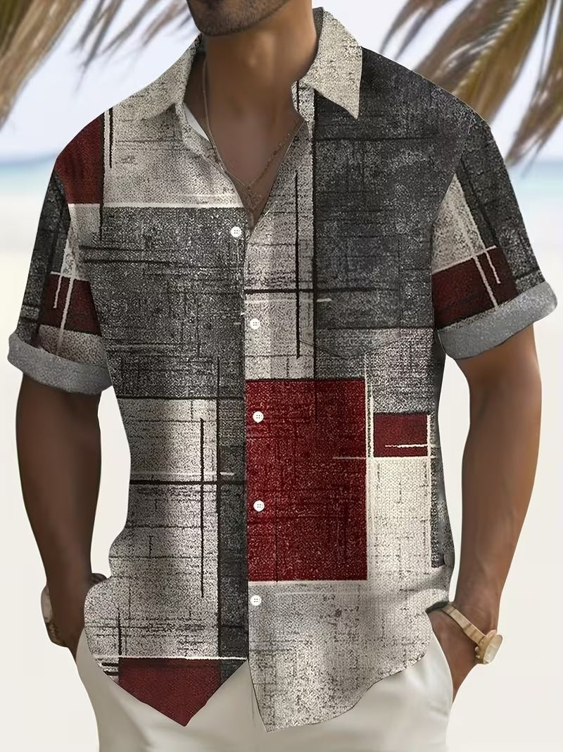 Chemise d'été imprimée européenne et américaine à manches courtes pour homme, coupe ample, grande taille, col à revers.