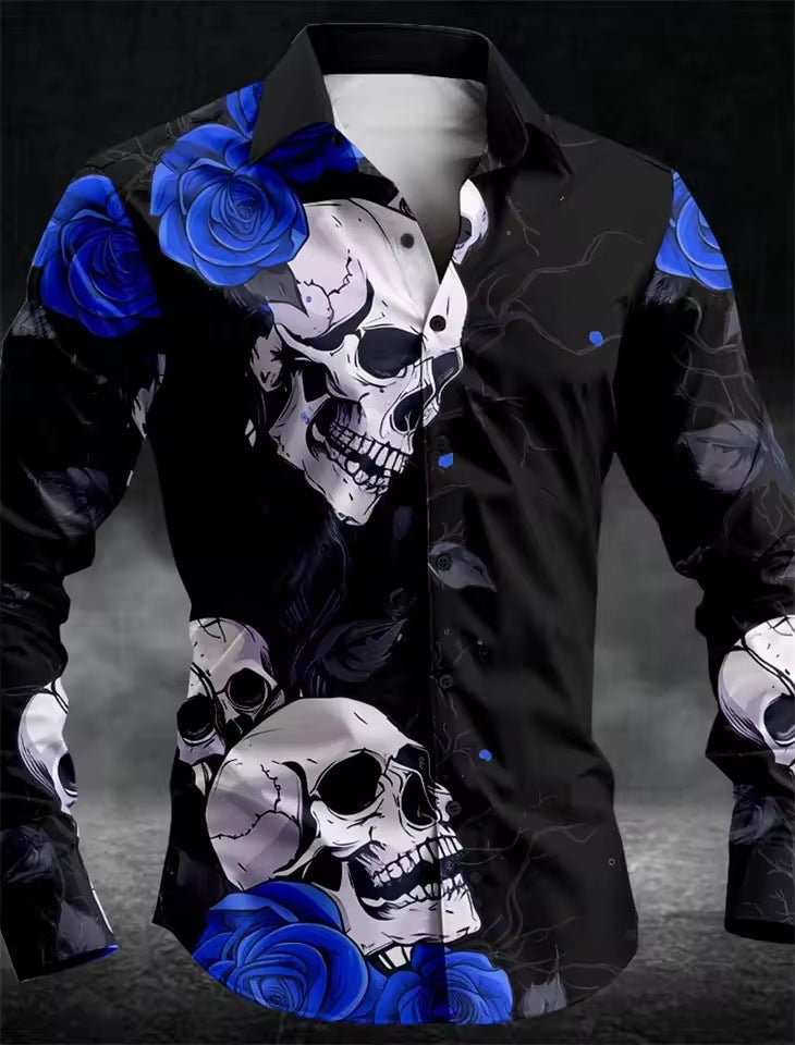 Chemise décontractée pour hommes avec boutons en forme de crâne
