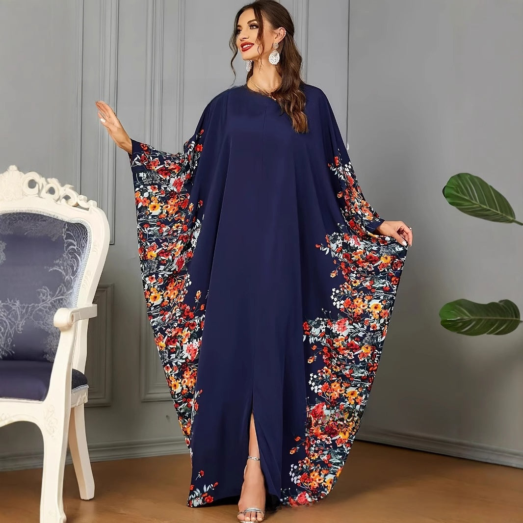 Robe longue élégante à manches chauve-souris
