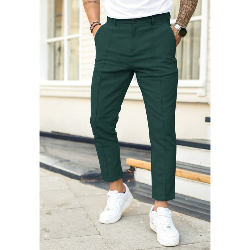Pantalon décontracté uni à double pli pour homme