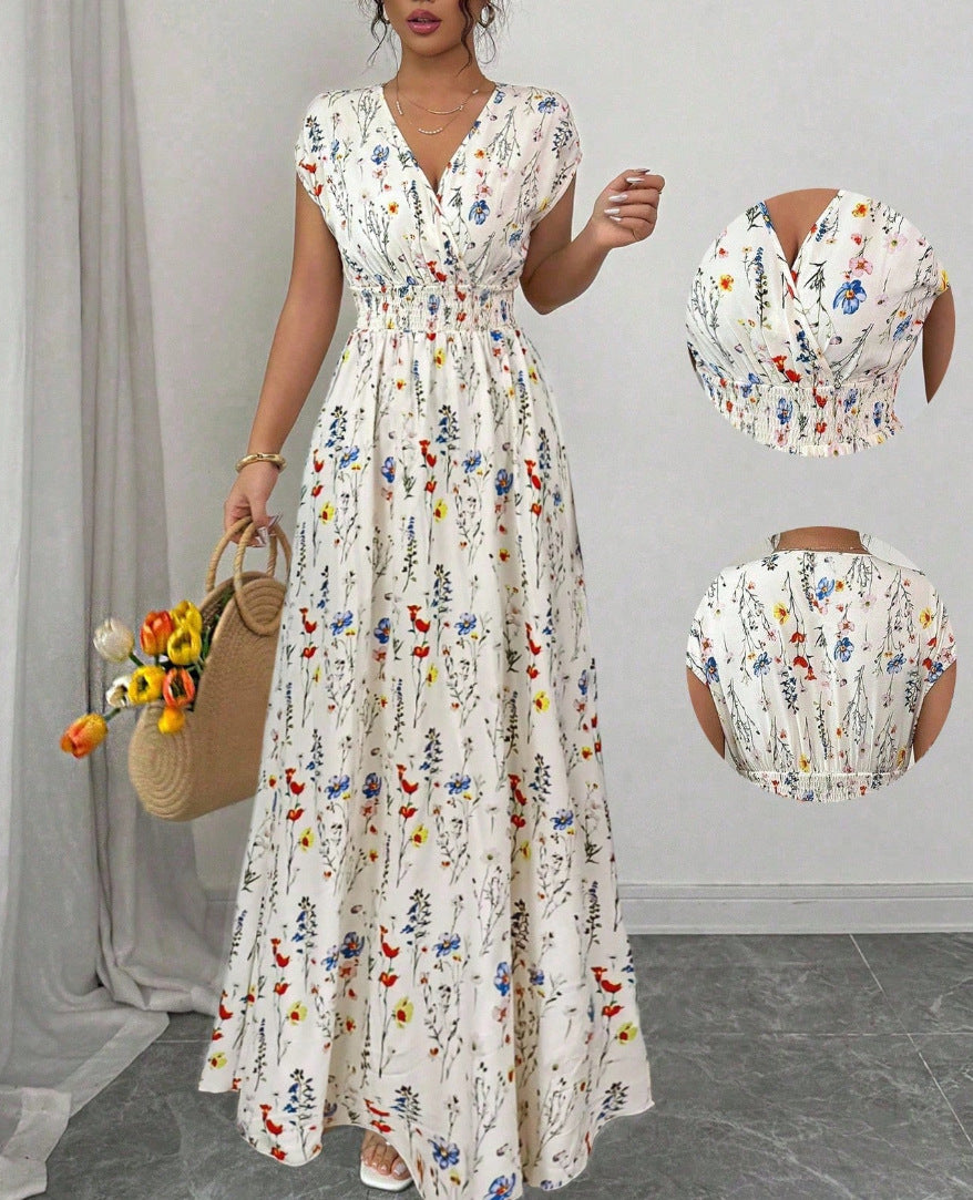 Robe trapèze à imprimé floral et col en V lacé