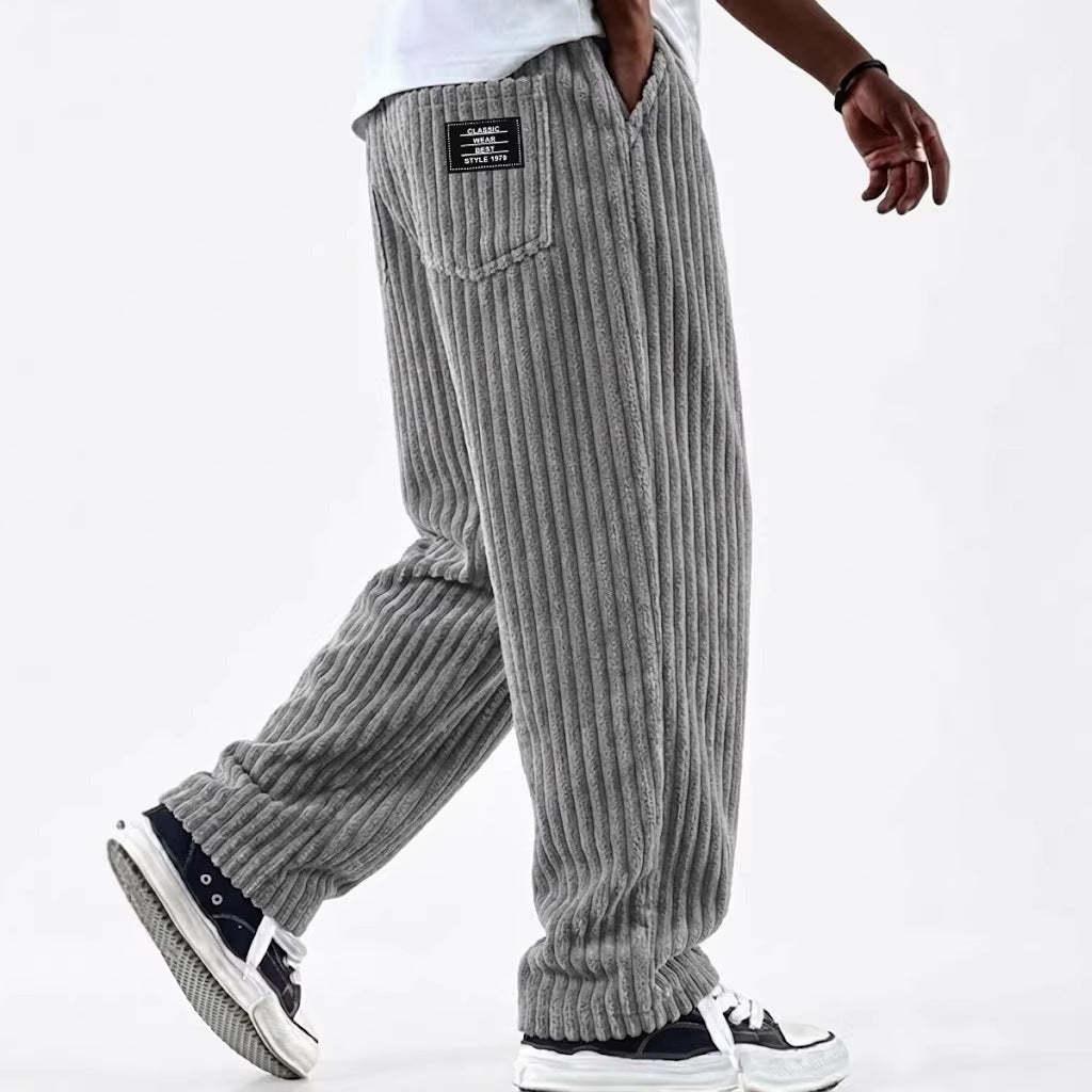 Pantalon décontracté pour hommes en velours côtelé à rayures verticales
